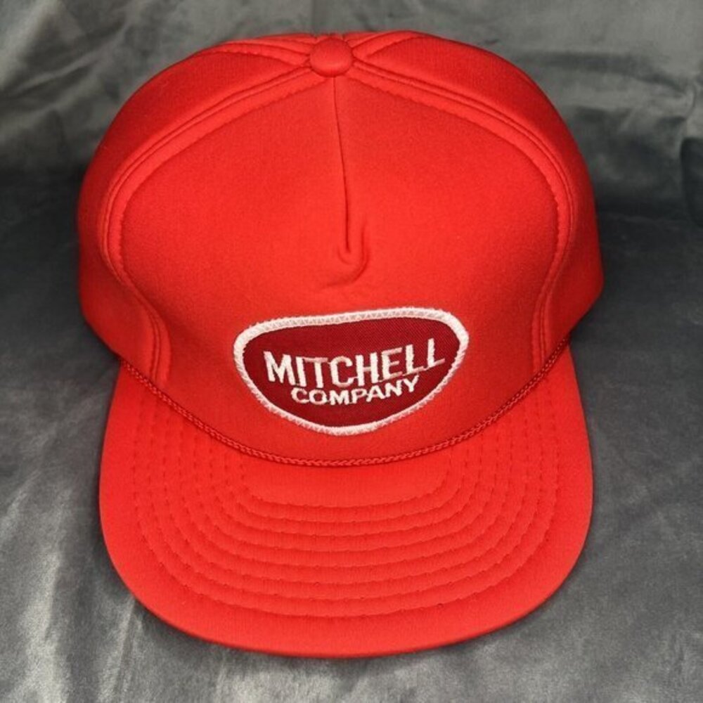 Vintage 90s SnapBack Hat‎ Red Mitchell Company Patch Rope Nissin